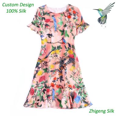 Robe 100% soie imprimée à la mode pour l'été